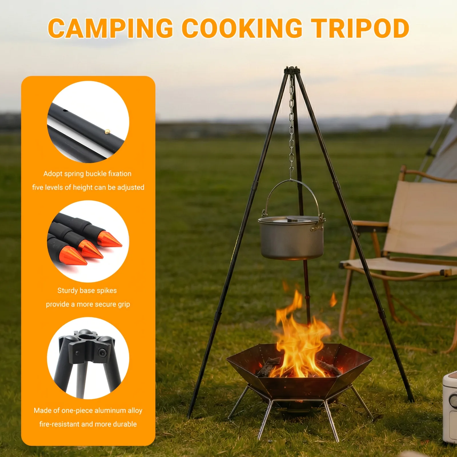 Adjustable Camping Tripod Pot Stand detail