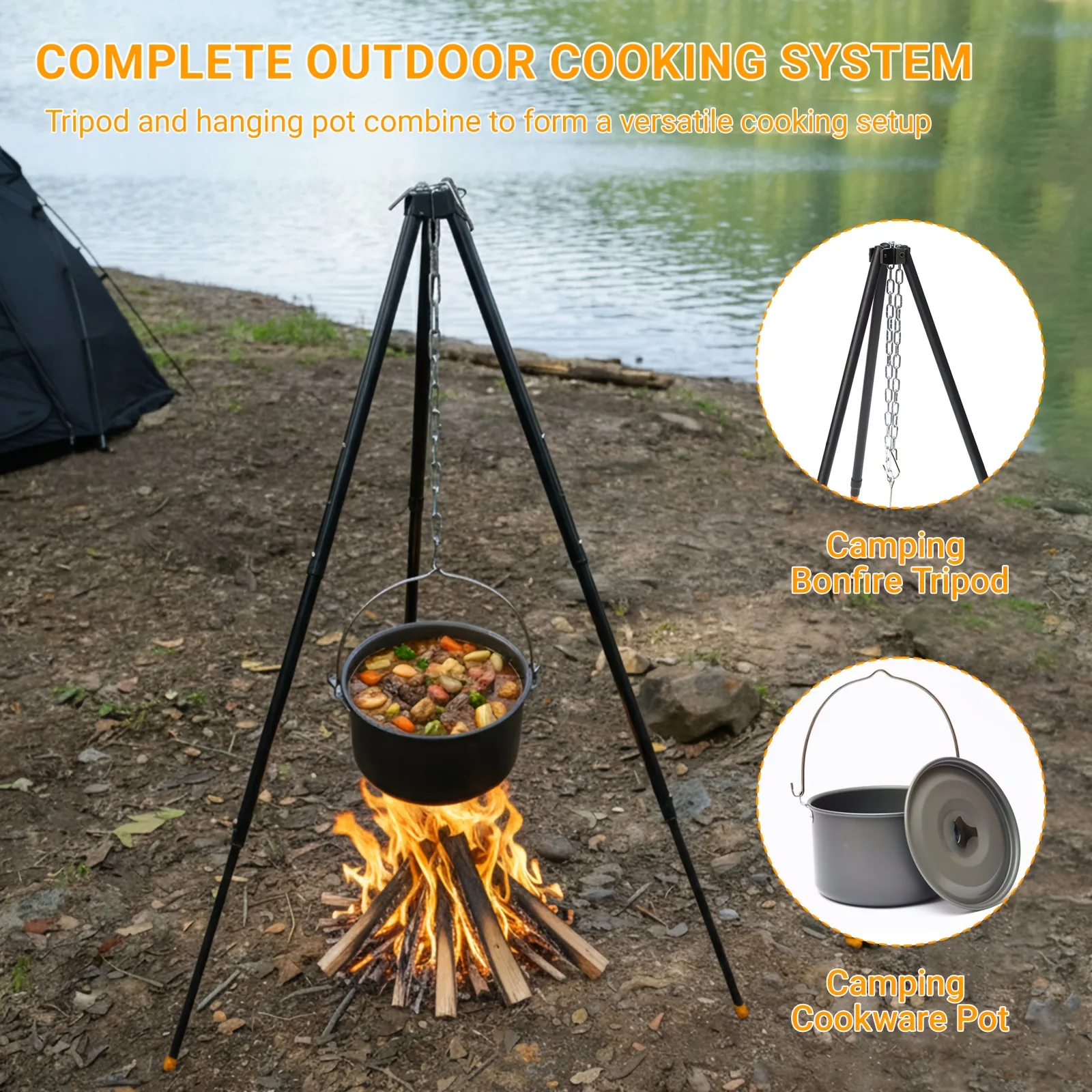 Adjustable Camping Tripod Pot Stand detail