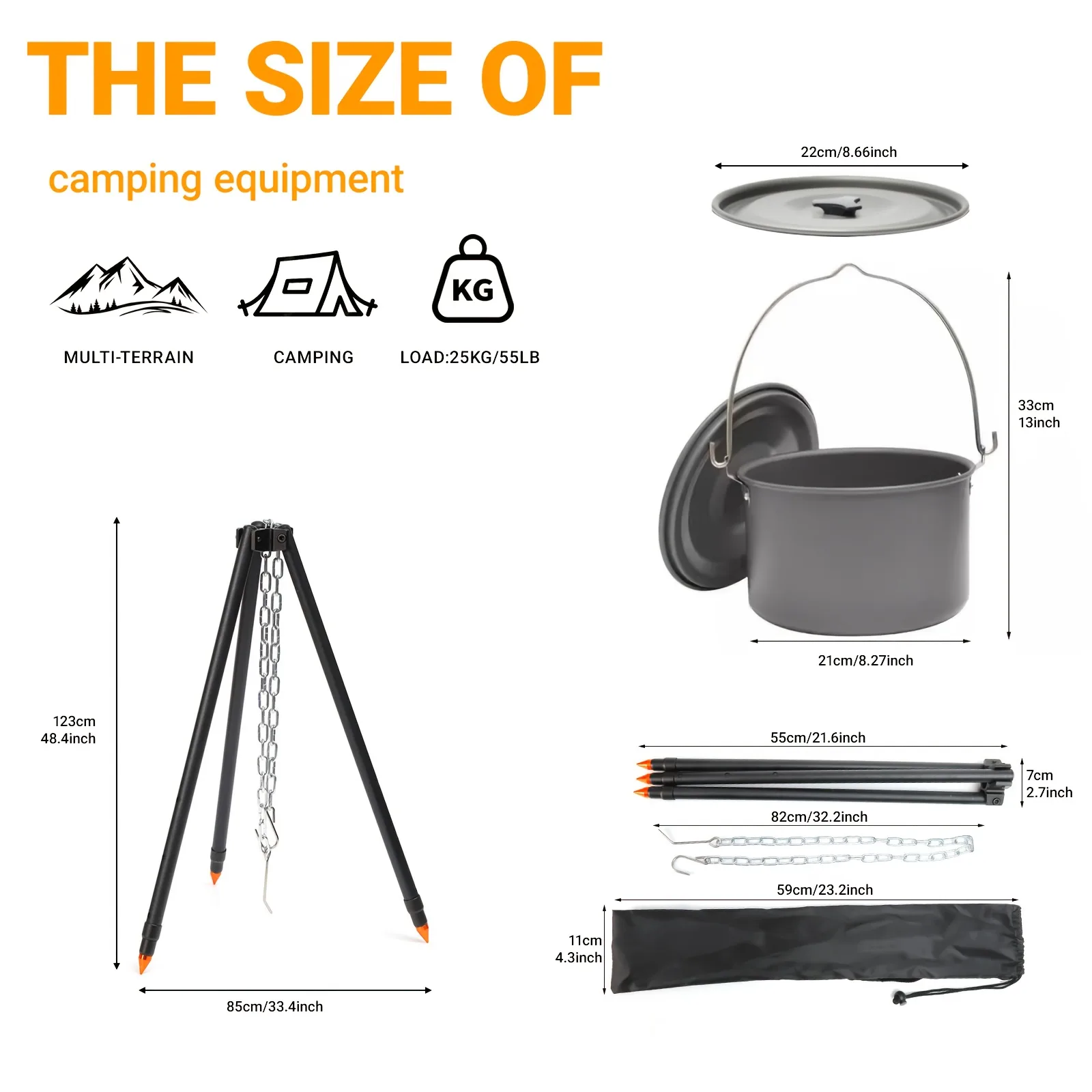 Adjustable Camping Tripod Pot Stand detail