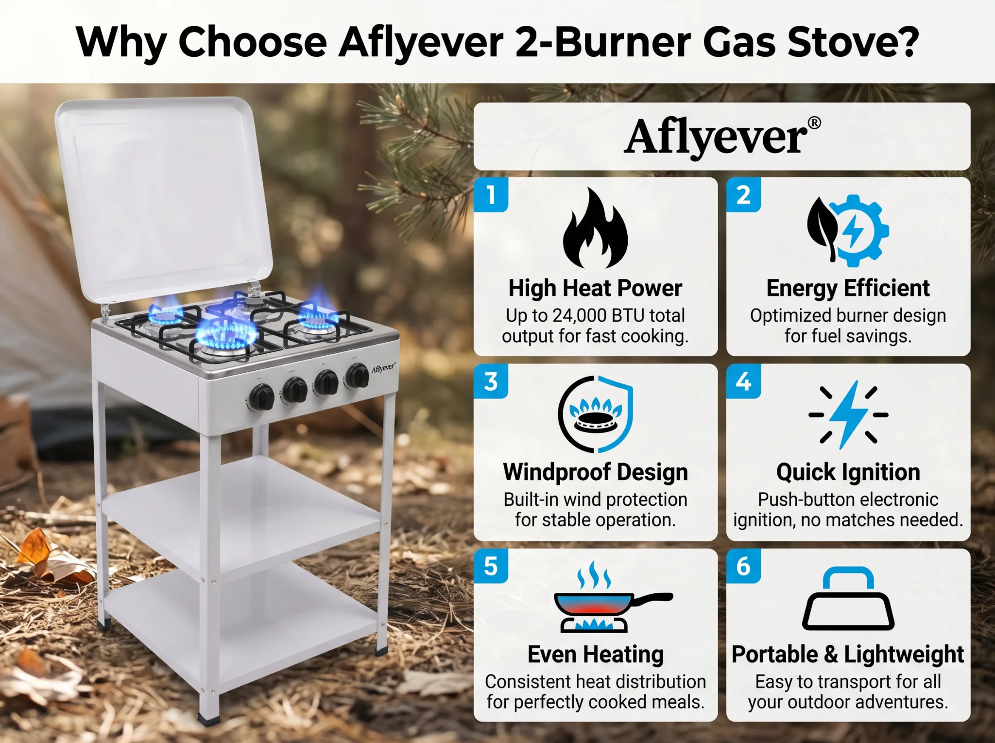 Four-Burner Camping Gas Stove with Storage Shelves - White detail
