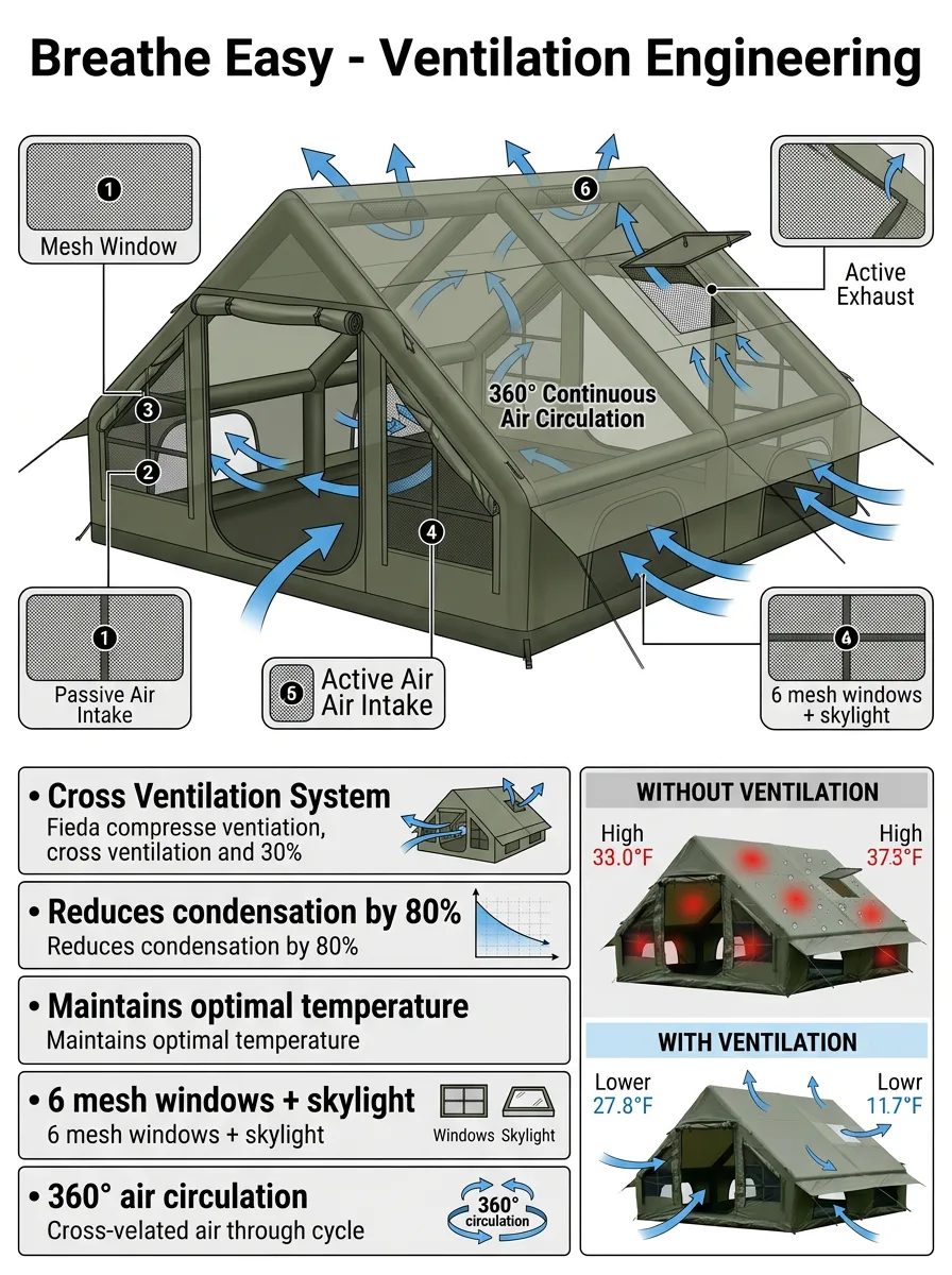 12 m² Green Tent with Double Small Windows product detail