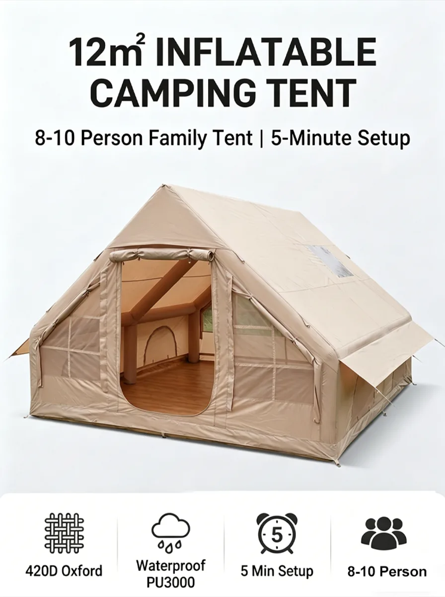 12 m² Khaki Tent with Double Small Windows product detail
